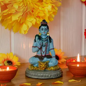 Resin Hindu God Lord Shiva Statue - 5.7inH Religious Art Ornaments, Pooja Item, Spiritual Home Decor for Altar, Meditation & Yoga Room, Indian Wedding Housewarming Gifts