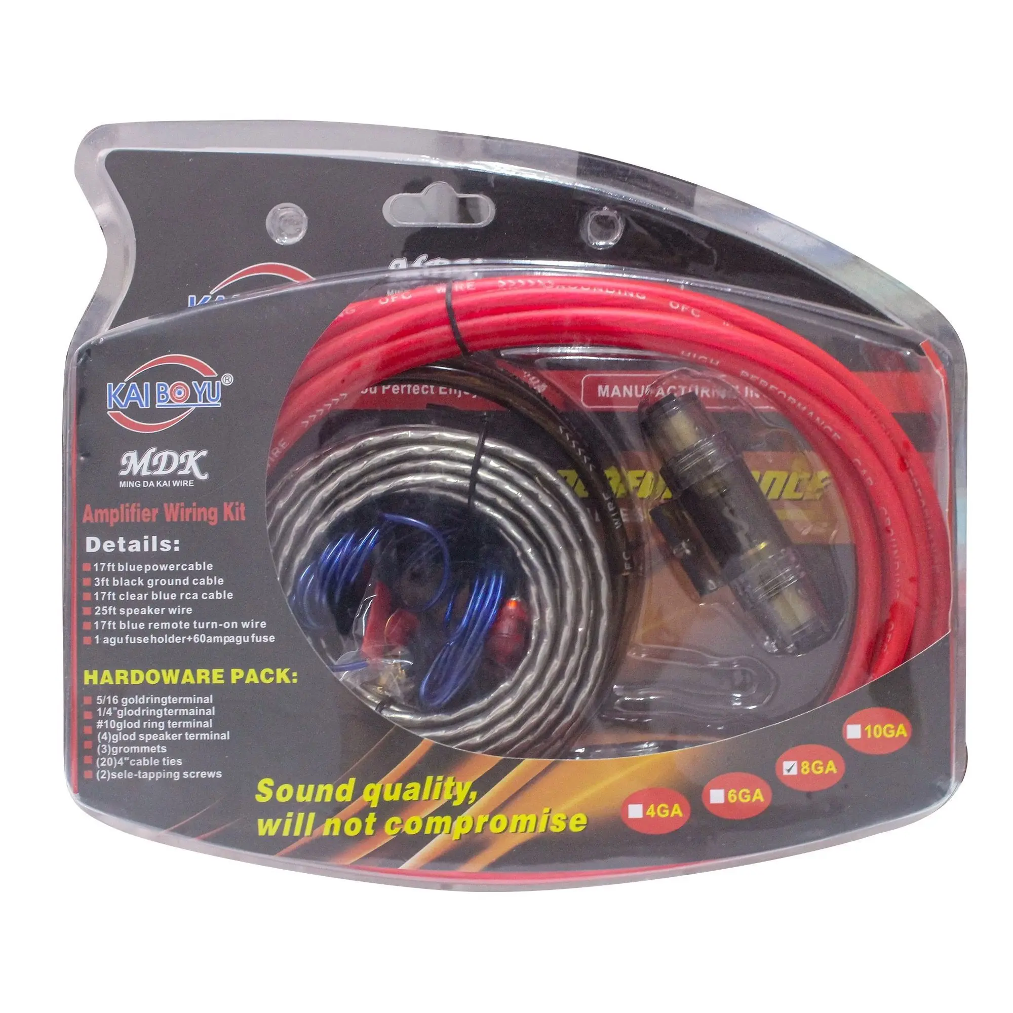 8GA Car Audio Amplifier Wiring Kit for Car Audio System - Thick Gauge RCA Cable, Fused Power Cable, Interference-Resistant, Heat-Resistant, Built-In Ground Wire with Terminals (Red/Blue/Black) for Vehicle Stereo Upgrades