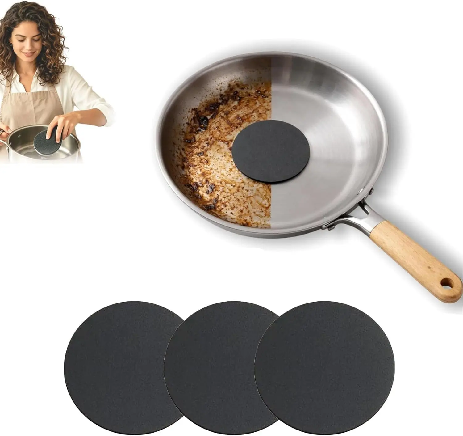 Steelis Stainless Steel Kitchen Cleaning Sponge Set - Heavy-Duty Burnt-On Stain Removal, No Scratches, Mirror Shine Restorer (3 PCS)