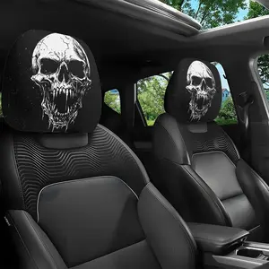 Gothic Skull Print Car Headrest Covers, Unisex All-Season Auto Accessories, Halloween Decor, Long Drive Stress Relief Gift Idea, Car Seat Decorative