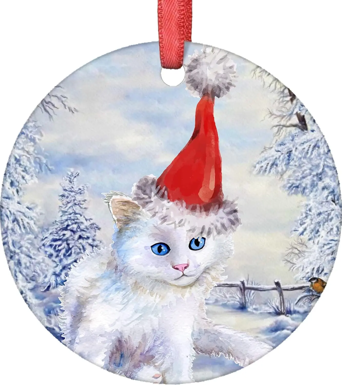 Persian Cat Christmas Ornament 2025 - White Persian Christmas Ornaments - Persian Cat Christmas Tree Decorations - Ceramic Persian Cat Ornaments for Christmas Tree - Christmas Decorations - Holiday Pet Gifts
