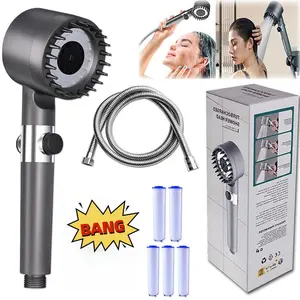 Filtered Handheld Shower Head Set – Easy Install, Stainless Steel Hose + Replaceable Filter Cartridges Massage Handheld Shower Pressure High brush massaging outdoorfun detachable design 3-speed setting bean blaster