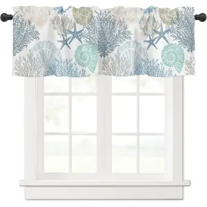 Curtains for Bedroom Living Room Aqua Ocean Coral Shell Starfish Roman Shades Rod Pocket Valance for Kitchen Window 54x18in 1 Panel