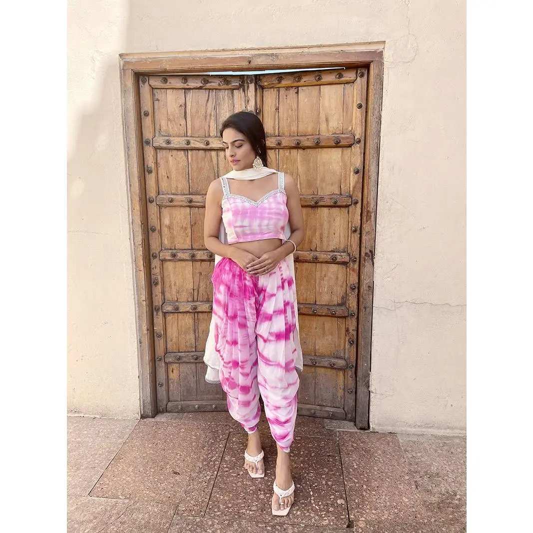 Pink Tie & Dye Shirt With Dhoti Pants