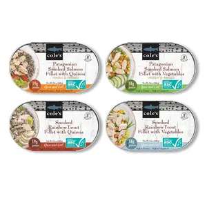 Cole’s Seafood Open & Eat Assorted Smoked Salmon & Trout Meals 4-Pack with Quinoa & Vegetables for Easy Healthy Dining Ready-to-Eat Seafood Meals ASC-Certified, High Protein & Applewood Smoked