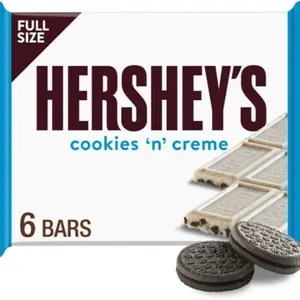 Hershey's Cookies and Cream Standard Chocolate Bars, 6-Pack, 9.3 oz