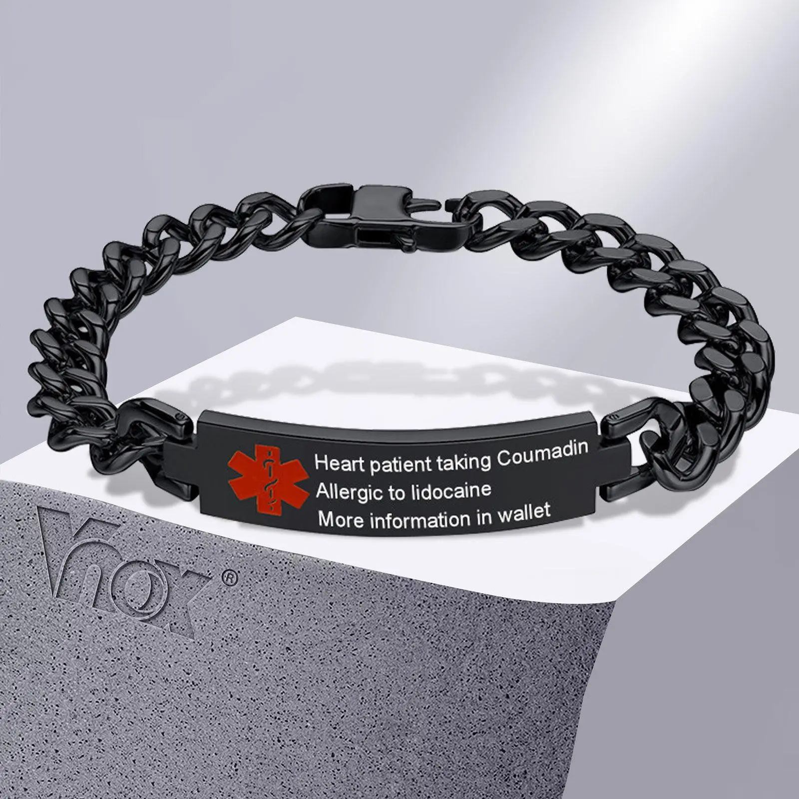 Vnox Free Custom Engraving Medical Alert ID Bracelets for Men Women,Anti Allergy Stainless Steel Emergency Outdoor Jewelry