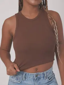 Chunky Binding Ribbed High Neck Brami (Crop) Womenswear Casual
