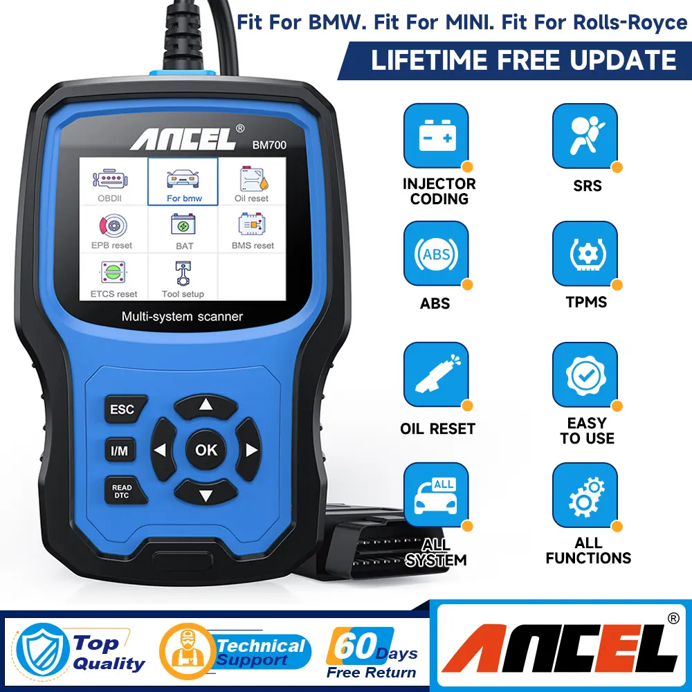 ANCEL BM700 OBD2 Scanner for BMW Mini Rolls-Royce, All System Diagnostic Scan Tool with EPB/Oil Reset, SAS Calibration, Battery Registration, Check Engine BMW Mini Code Reader, Lifetime Free Update