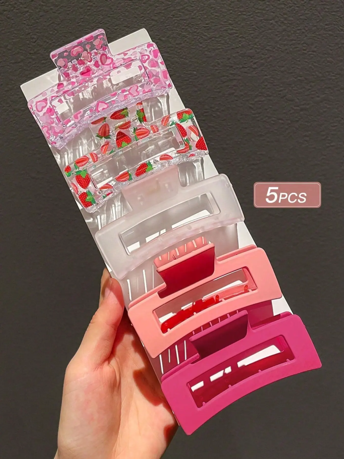 5pcs-Women-Minimalist-Square-Hair-Claws-Pink-Suitable-For-Daily-Use-Giftclaw-Clipshair-ClipsHair-Jaw-ClipHair-ClampsHair-ClutchHair-Catcher-Clip-Synthetic Claw Clip Flat Claw Clips Hair Clip Set Claw Clip Pack