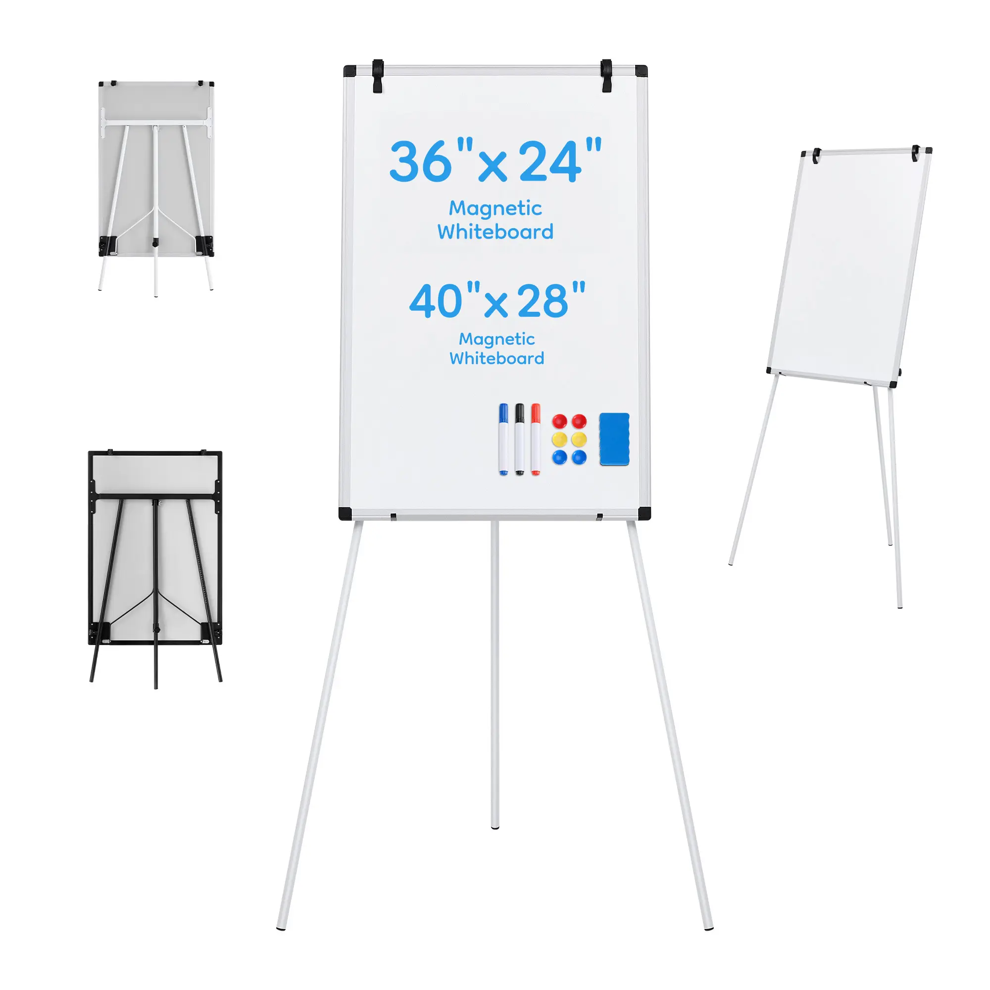 36x24 In Magnetic Dry Erase Standing Whiteboard Easel, Reusable Erasable Office Presentation Supplies with Dry Eraser, Marker for Home, Office Use, 36X24 Inches