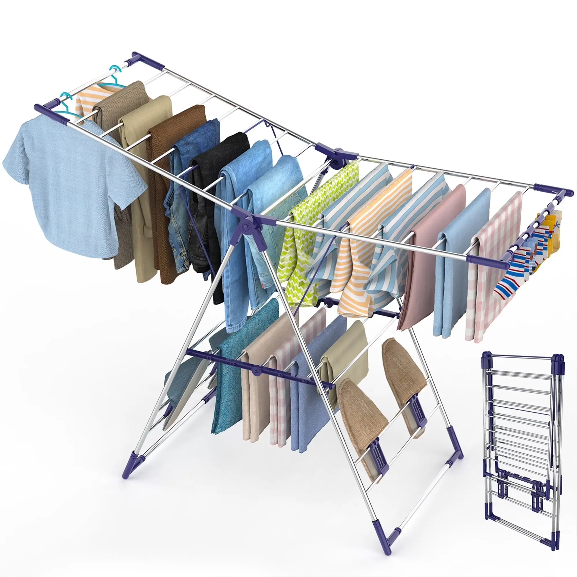 Behost Clothes Drying Rack Stainless Steel Gullwing Space-Saving Foldable