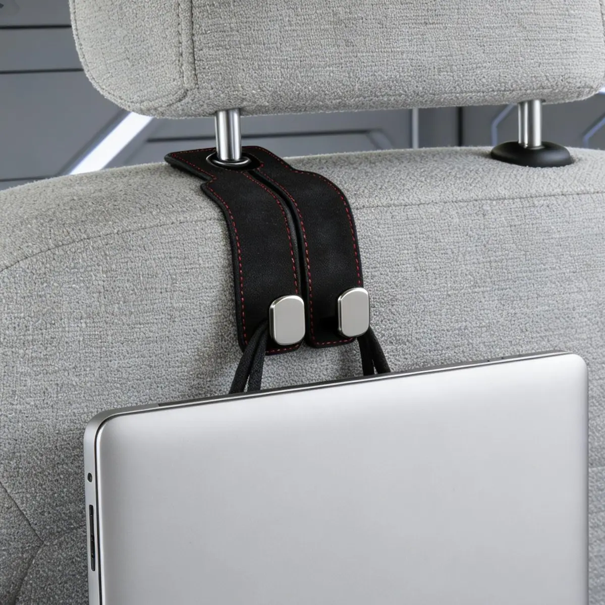 2 Suede Backseat Hanging Organizer Hooks - Durable, Stylish Automotive Interior Accessory for Seat Back Storage & Tidy Rides