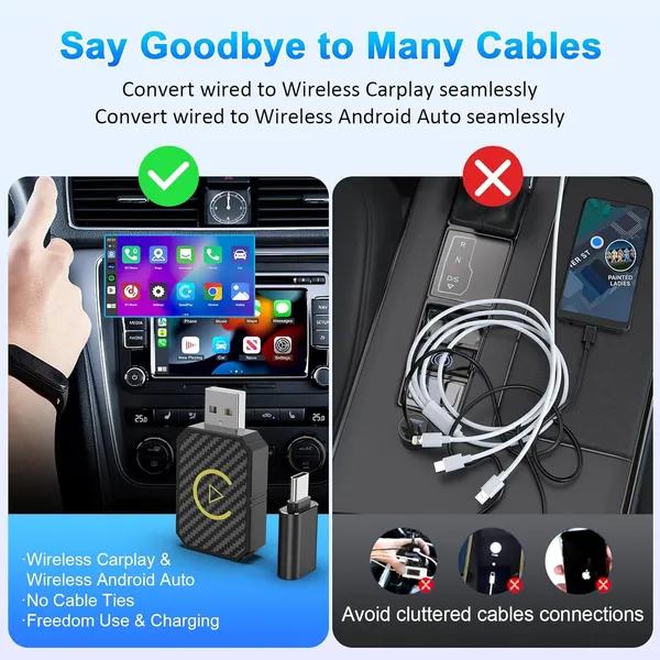 Go Wireless in Seconds! 2-in-1 CarPlay Adapter for Apple & Android – Converts Your Factory Wired CarPlay (2017+) to Wireless, No More Cables!