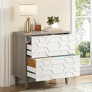 Tribesigns 2-Drawer File Cabinet for A4/Letter/Legal Size with Stainless Steel Hanging Rods, Gray and White
