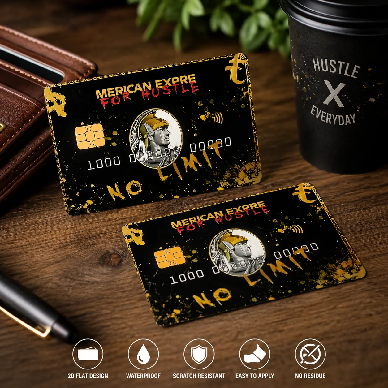 No Limit Credit Card Skin – Funny Black & Gold Money Style Debit Card Sticker Cover, 2D Flat Vinyl Card Wrap, Cool Wallet Accessory Gift
