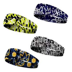OIDEA 4 Pack Graffiti Punk Sport Headbands for Men - Wide Sweat Bands for Running & Cycling summerwins,summerwins