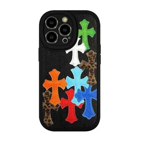 Eco-Friendly Soft Leather & Silicone Cross Casing for iPhone 17/16/16 Plus/15/15 ProMax/14/13/12/11, Precise Anti-Fall Protector Cover, Raised Bezels, Camera Protection, Leopard Design, Scratch-Resistant Unisex Accessory