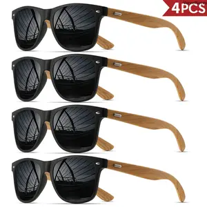 4PCS Polarized Square Sunglasses, Bamboo Texture UV400 Lightweight Unisex Shades