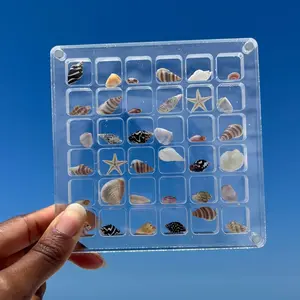 SeaShell Display Case(36 Grid), Acrylic Magnetic Seashell Display Box, Seashell Storage Box Display Case Decorative Seashell Starfish Trinket, Small Craft Organizers Container for Bead, Nail, Jewelry, Square-36 Grid Plastic Compartment