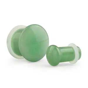 Green Aventurine Stone Plugs - Single Flare with Grooves
