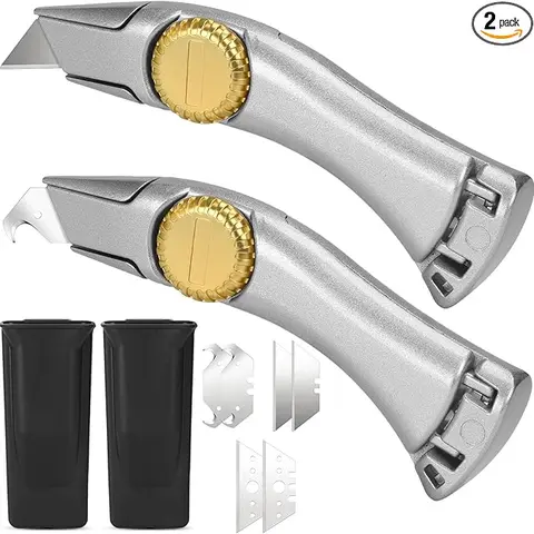 Heavy Duty Roofing Knife, 2 Pack Utility Knife with 3 functions for 6 blades Box Cutter with Holster Belt Clip Roofing Tools for Carpet, Outdoor & Indoor