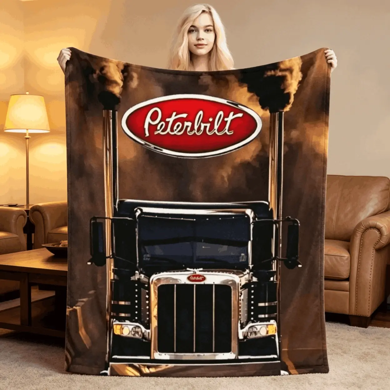 Blankets Peterbilt Truck Flannel Blanket Kids Blanket Adult Blanket Creative Semi Truck Logo Print Soft Elastic Breathable Warm Throw For Sofa Office Travel