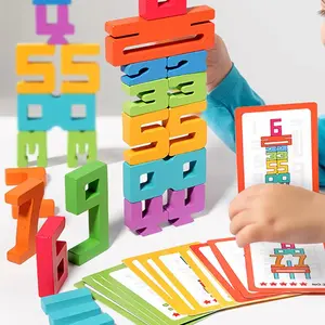 Wooden Number Building Blocks, Number Counting Blocks, 1 Set Montessori Number Blocks for Kids, Stacking Game for Boys and Girls, Number Blocks