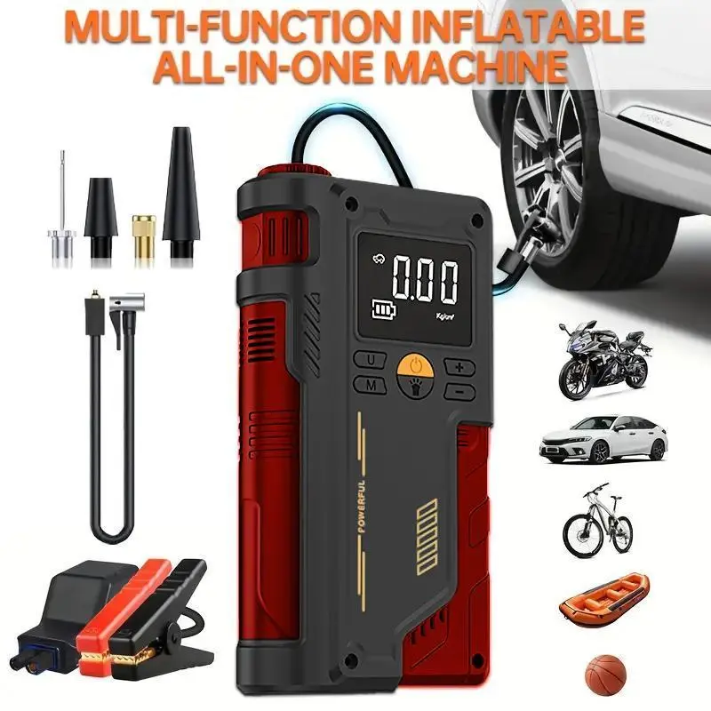 12V Digital Multi-Function Car Jump Starter Emergency Tool for Passenger Cars - Portable Battery Emergency Start, 150 PSI Max Tire Inflate with Digital PSI Read, LED Light for Outdoor Use