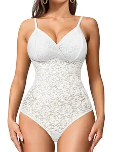 Women's Shapewear Bodysuit, V Neck Lace Backless Design, High Elasticity Fabric, Perfect for Daily Wear & Stylish