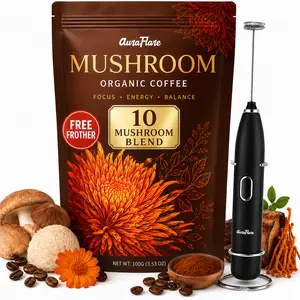 Mushroom Coffee with Free Frother - Instant Coffee for Better Energy, Focus Digestion Immunity with Lions Mane & Turkey Tail - 10 Mushroom Blend