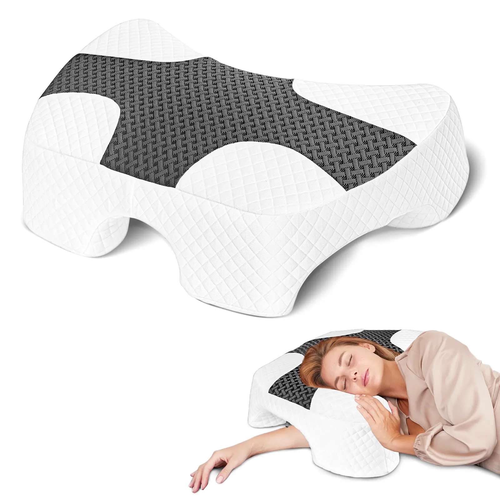 【Back to School】SAHEYER  Contour Pillows Memory Foam Cervical Neck Pillow for Side Sleepers - Multi-Angle Arm Hole, Neck and Shoulder Support, Body Positioner Pillow,body pillow，Deep sleep pillow，almohada ergonómica,back to school shopping,home decor