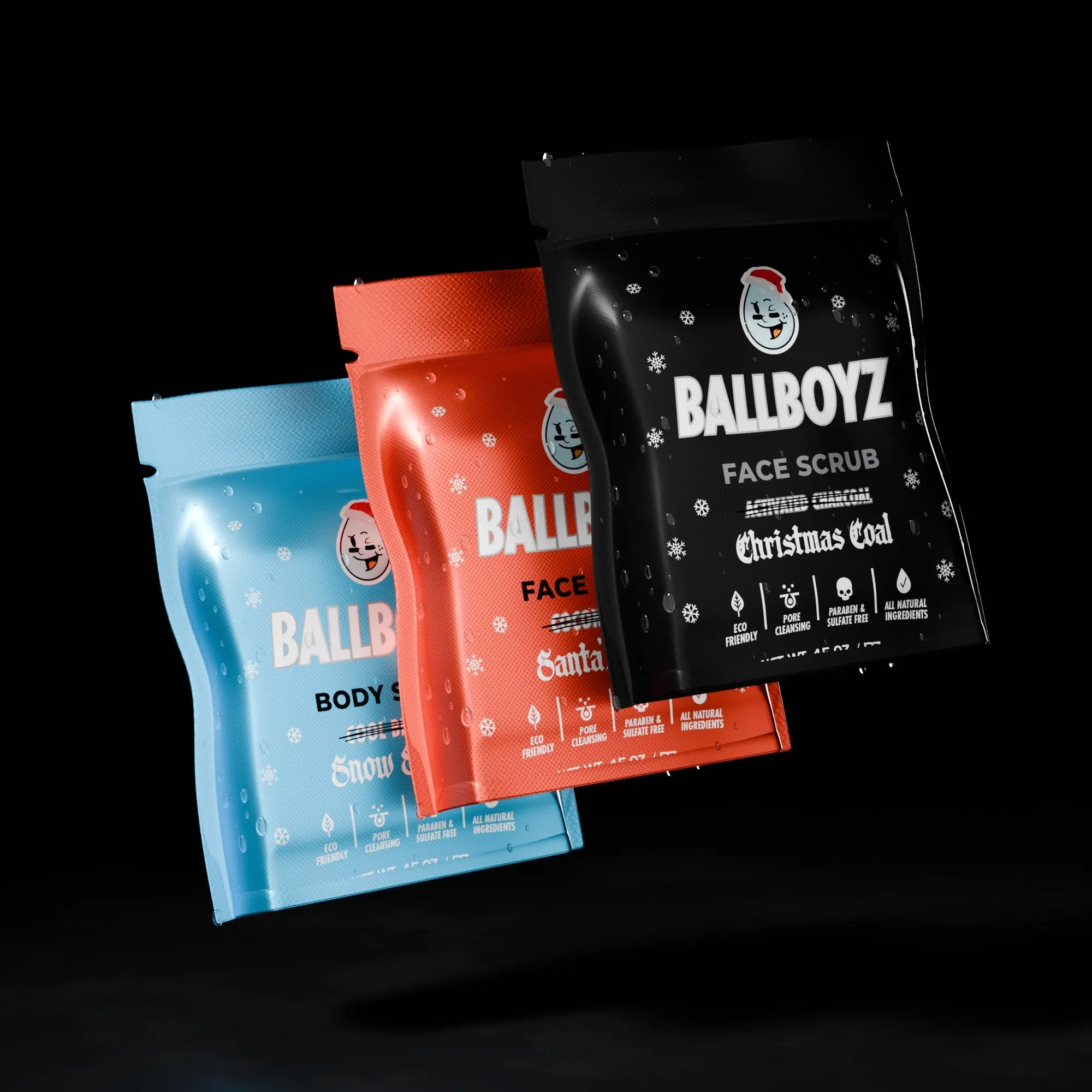 Ballboyz Face & Body Scrubs – 3-Pack with Christmas Coal Face Scrub, Santa’s Beach Face Scrub & Snow Storm Body Scrub – Natural Ingredients for Fresh, Healthy-Looking Skin, Skincare for Athletes