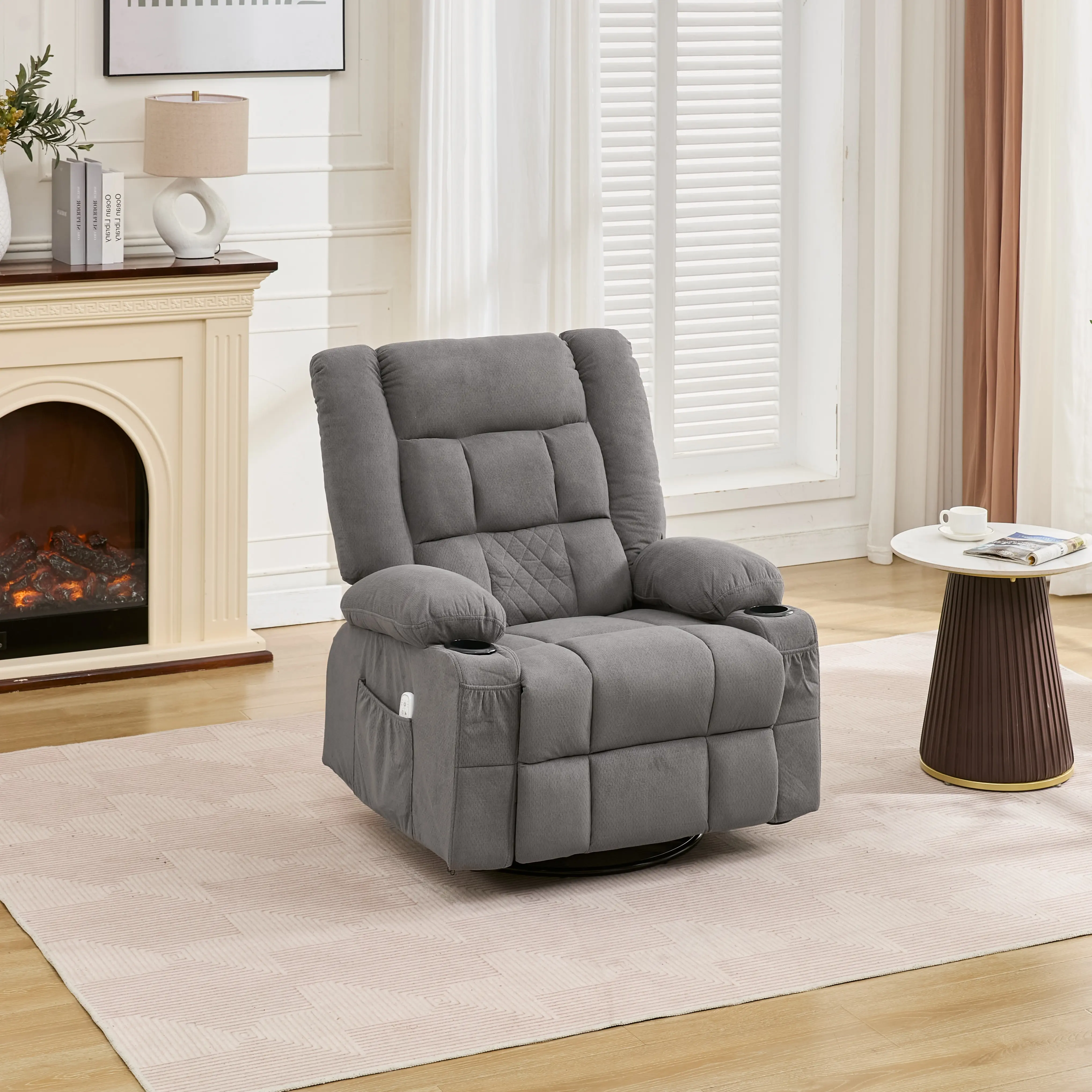 1484  Kneading Massage Rocker Recliner Chair with 4-Point 3D Kneading Massage and Heat for Living Room with Rocking Function and 2 Cup Holders, USB Charge Port