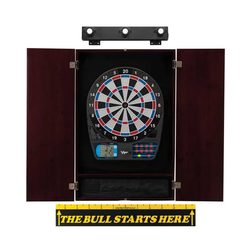 Viper 787 Electronic Dartboard, Metropolitan Mahogany Cabinet, "The Bull Starts Here" Throw Line Marker & Shadow Buster Dartboard Lights