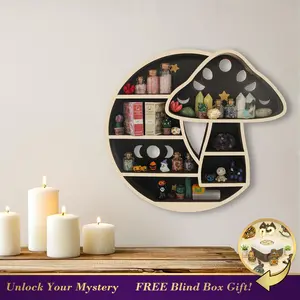 FNYDOX Wooden Mushroom Floating Shelves for Wall Moon Shelf Wall Decor Crystal Rock Gem Stone Display Trinket Knick Knack Shelf Enhanced Size Depth Versatile Display Ideal for Various Occasions Thoughtful Gift Option