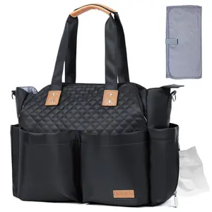LEKESKY Quilted Waterproof Diaper Bag Tote - Spacious, Multi-Compartment Mommy Bag with Detachable Shoulder Strap, for Baby Hospital and Travel Use, Diaper Bags