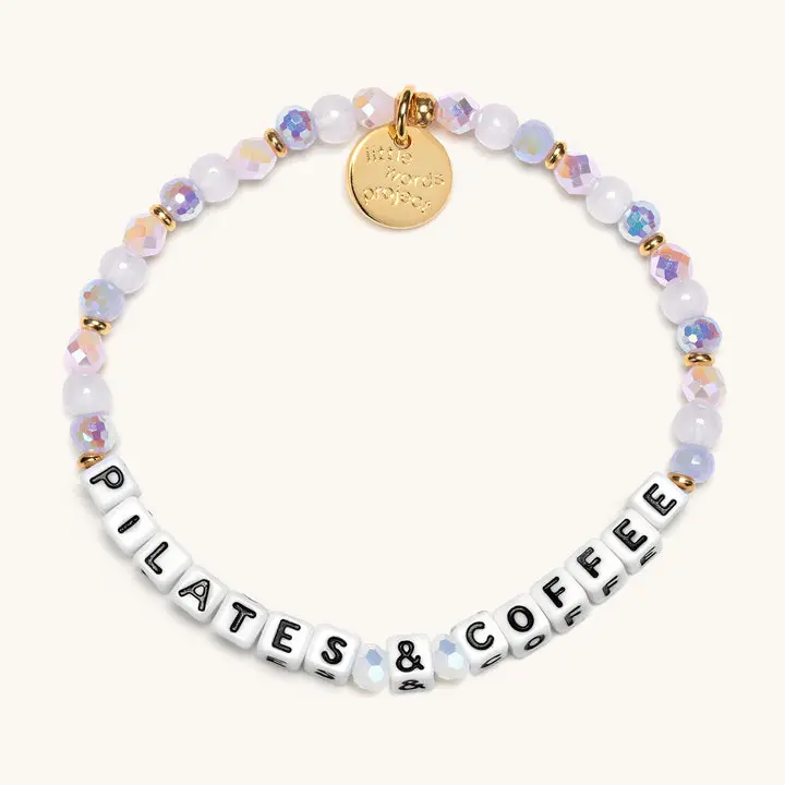 Little Words Project - Pilates & Coffee Bracelet – Wellness & Morning Routine Bracelet, Acrylic & Glass Beads, Trackable Kindness Bracelet – Choose Your Size