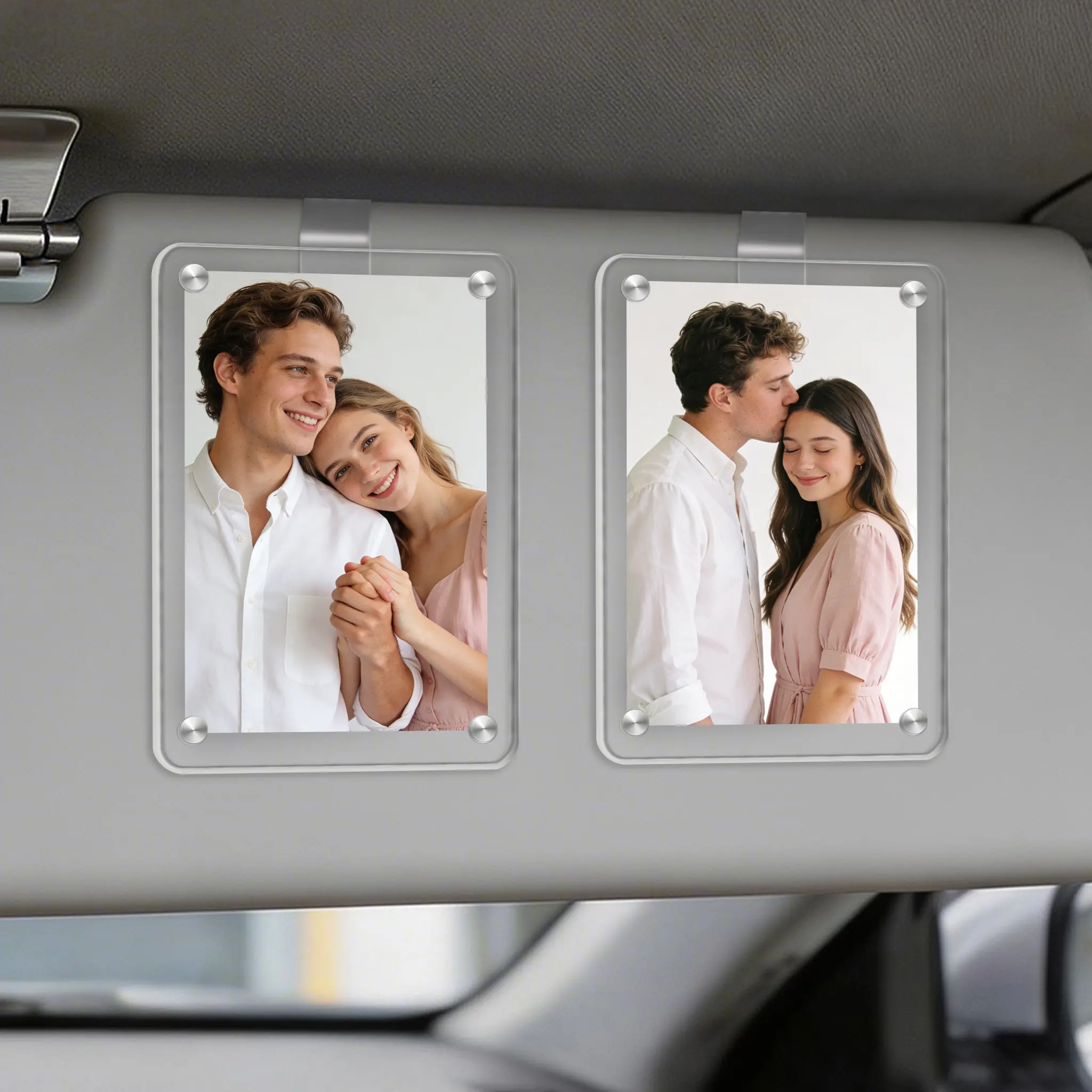 Magnetic Car Sun Visor Photo Clip Set - Acrylic Picture Holder for Dashboard & Visor, Vertical/Horizontal Wallet-Size Display, Easy Snap Design Car Accessories, Vehicle Extras, Accessories For Car
