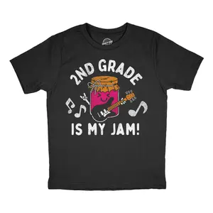 Youth Funny T Shirts 2nd Grade Is My Jam Sarcastic School Graphic Novelty Tee For Kids Funny T Shirts Music Tops for Kid Funny Food Short Sleeve Novelty Tees for Kids Black -