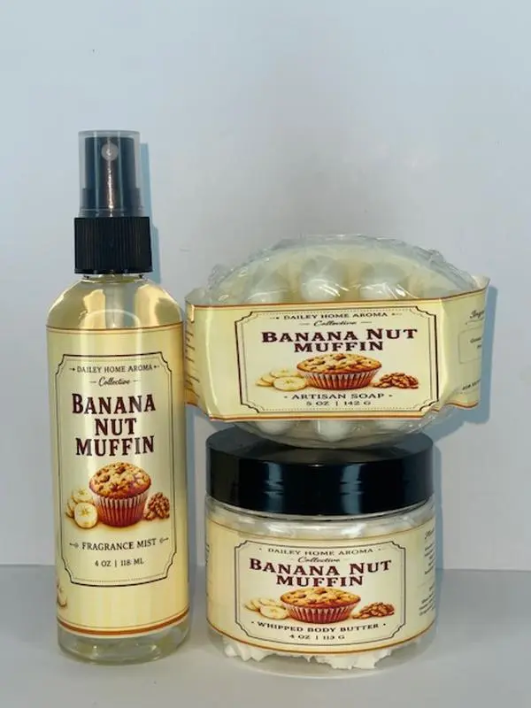 Banana Nut Muffin Ritual Set  Whipped Body Butter, Fragrance Mist & Artisan Goat Milk Soap