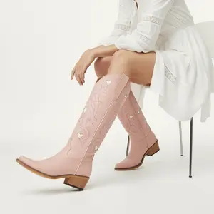 Pink Heart Cutouts Embroidered Western Cowgirl Boots with Intricate Design & Zipper Side Fabric Combo for Stylish Western Events #TikTokShopBlackFriday#TikTokShopCyberonday