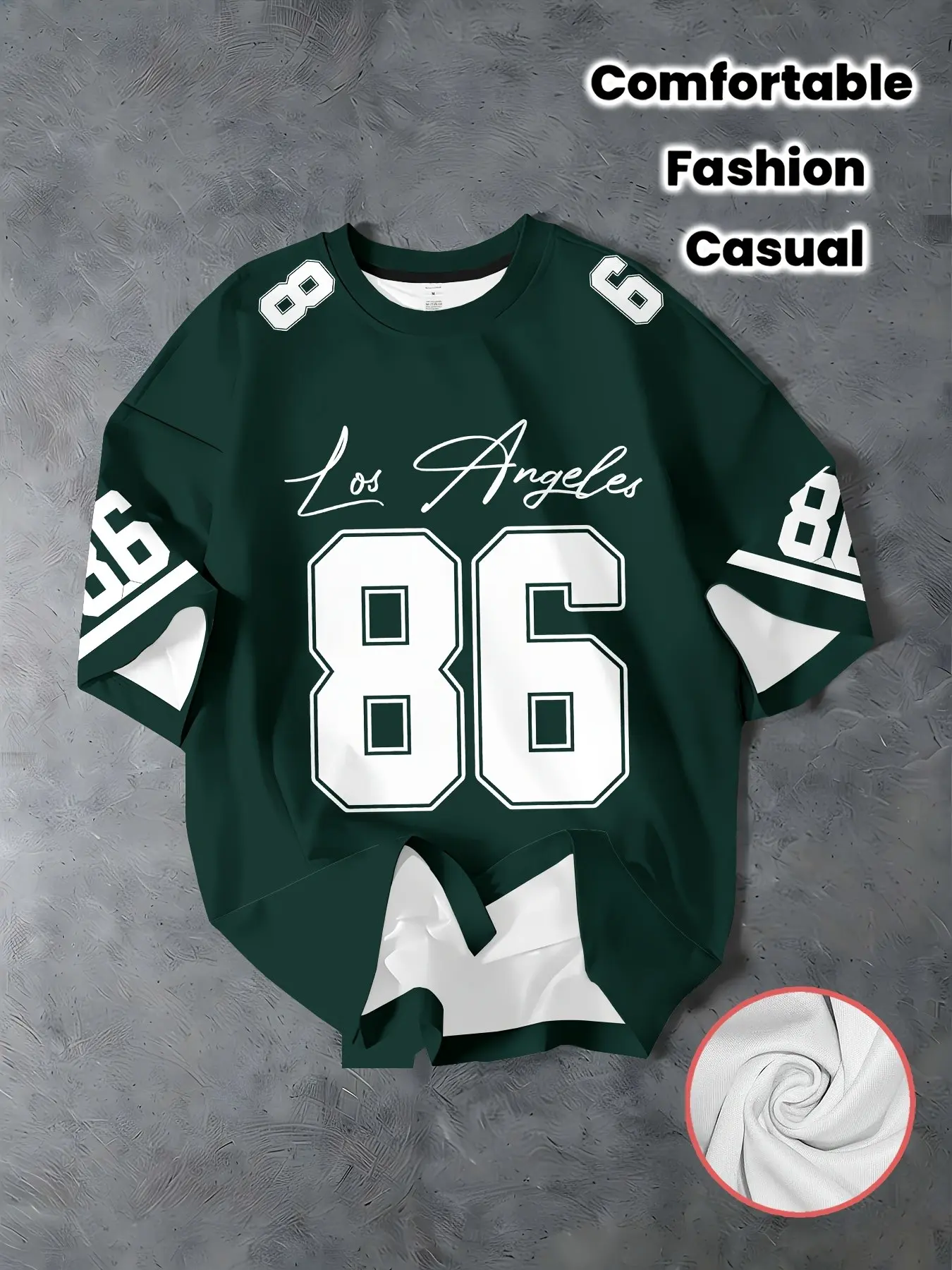 Men's Los Angeles 86 American Style Printed Jersey, Dark Green Color Block Sporty Casual Sports Tee Short-Sleeve T-Shirt, Casual Wear, Casual Athletic Apparel, Casual Sports Tops, Casual Sportswear
