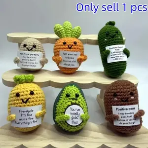 Cute Crochet Emotional Support Set with Inspirational Cards, Fun Fruit and Vegetable Designs, DIY Crafts, Keychain Decor, Home Decoration Gift