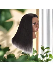 Mannequin Head 18" 100% Real Hair Hairdresser Cosmetology Mannequin Manikin Training Head Hair and Free Clamp Holder