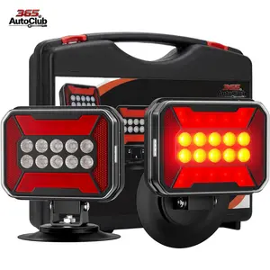Magnetic Wireless Bluetooth LED Trailer Lights Kit, IP67 Waterproof Fast Charging Tow Tail Lights, 12 Hours Long Runtime, Integrated Turn Signal Reverse Brake Light for RV, Boat, Truck and Towing Vehicles