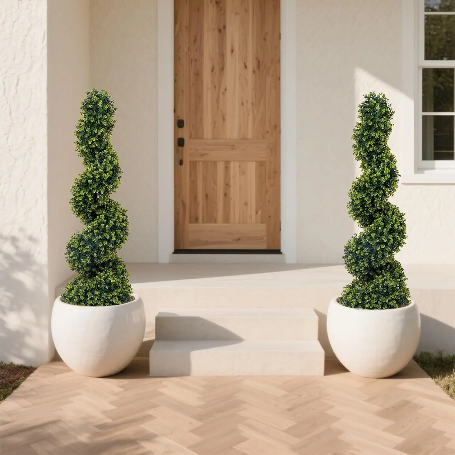 4FT Artificial Spiral Topiary Tree, Faux Potted Evergreen Topiary Plant, Fake Shrubs Tree for Front Door Home Balcony Backyard Patio Decor