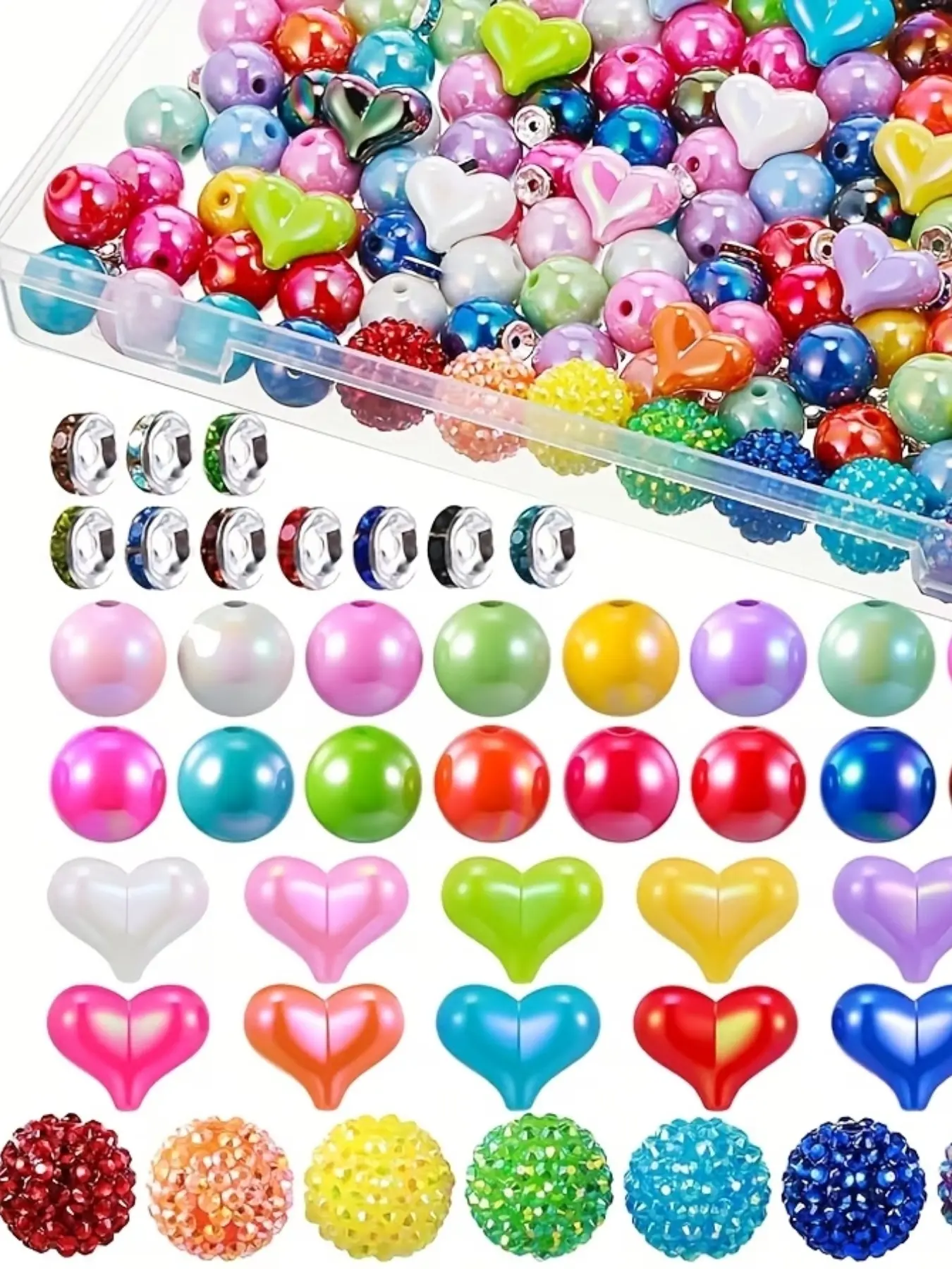 300pcs Bead Accessories Set, Bead Assortment, Bead Mix, Decorative Beads, Heart Bow Knot Spacer Beads, Jewelry Making Supplies, Diy Jewelry Decoration, Beading Making, DIY Craft Kit, Beads For Crafts (Does not include a ballpoint pen.)