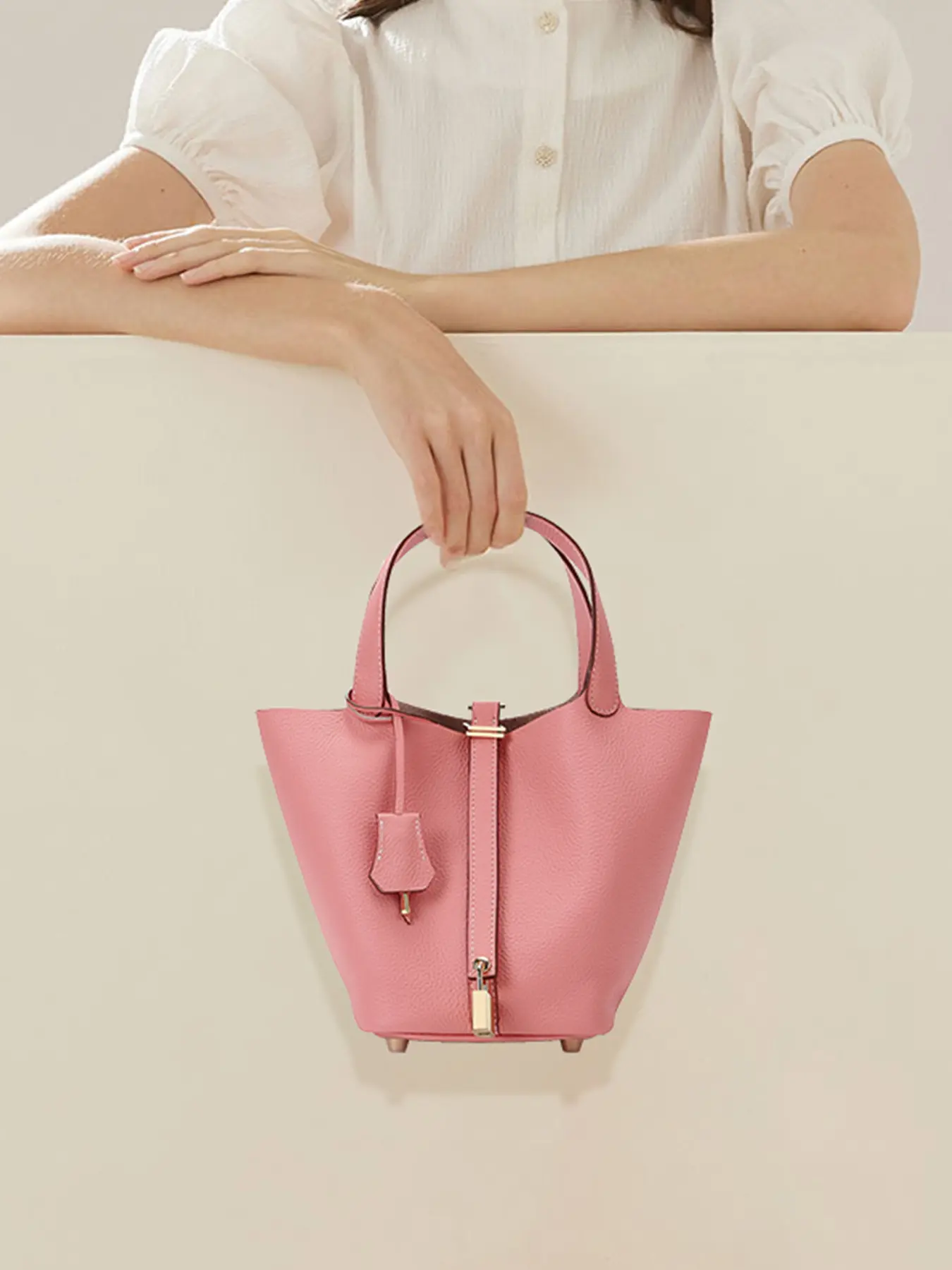 SADI Women’s Cowhide Solid Leather Handbags, with Pouch Bag as Gift. Casual Style for Everyday Use, Unique Bags, Stylish Shopper Handbag, Classic Casual Handheld Picnic Basket - Women's Bag 18cm