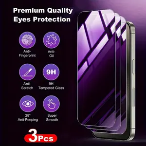 3-Pack Anti-Blue Light Privacy Covers, Protective Screen Protector, Smartphone Cellphone for iPhone 17/17Air/17 Pro/17 Pro Max iPhone 16/15 Pro Max/14 Pro Max/12/11/Mini/X/XR/XS Max, 9H Tempered Glass, Scratch & Fingerprint Resistant, Accessories